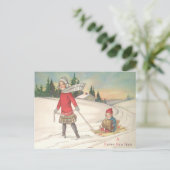 Schattige Kinderen sleeën slee sneeuw Briefkaart (Staand voorkant)