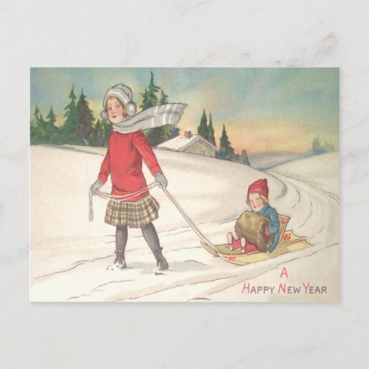 Schattige Kinderen sleeën slee sneeuw Briefkaart (Voorkant)