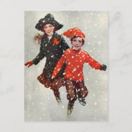 Schattige kinderen spelen in de sneeuw briefkaart
