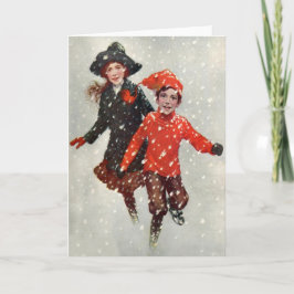 Schattige Kinderen Spelen In De Sneeuw Feestdagen Kaart