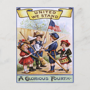 Schattige kinderen spelen soldaat met de Amerikaan Briefkaart