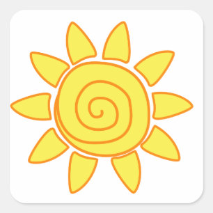 Schattige Kinderen Tekening Zon Illustratie Vierkante Sticker