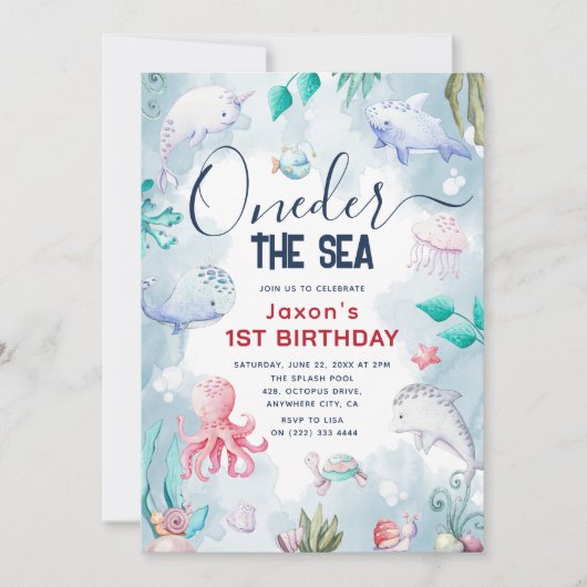 Schattige Kinderen Waterverf Onder de Zee 1e Verja Kaart (Voorkant)