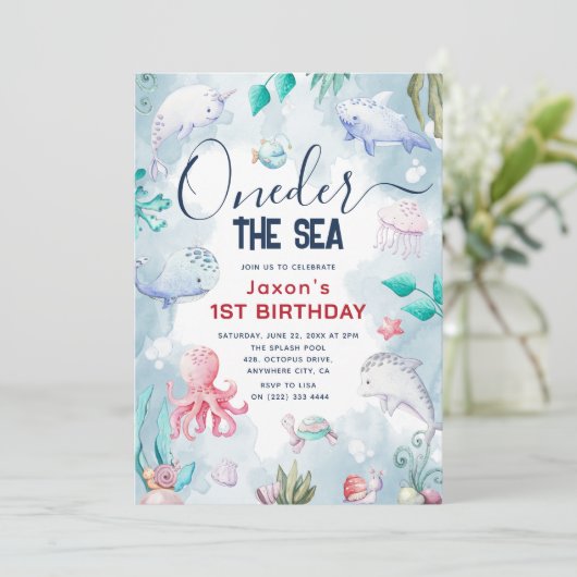 Schattige Kinderen Waterverf Onder de Zee 1e Verja Kaart (Staand voorkant)