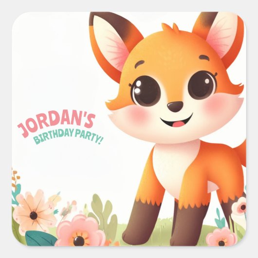 Schattige kinderfeestje van Little Fox Vierkante Sticker (Voorkant)