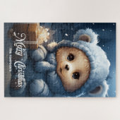 Schattige kinderkerstcadeau met knaap teddybeer legpuzzel (Horizontaal)