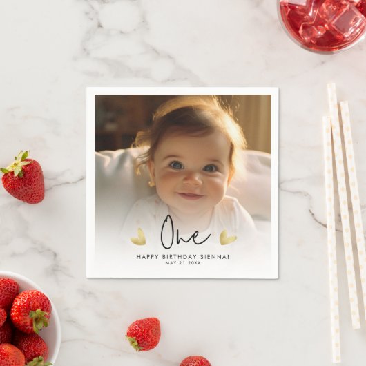 Schattige Kind's eerste verjaardagsfeestje aangepa Servet (Insitu)