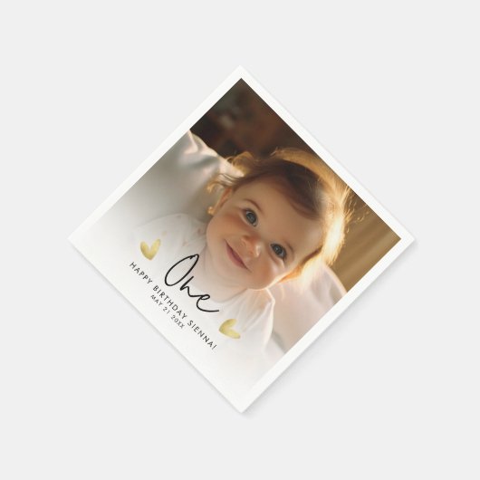 Schattige Kind's eerste verjaardagsfeestje aangepa Servet (Hoek)