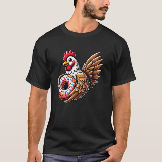 Schattige Kip Die Donut Eet T-shirt (Voorkant)