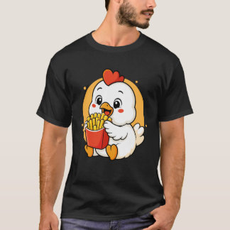 Schattige kip die friet eet, grappig Kawaii dier e T-shirt