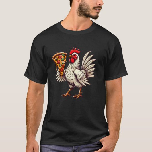 Schattige kip die pizza eet t-shirt (Voorkant)