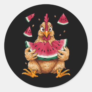 Schattige Kip Eet Watermeloen Fruit Zomer Mannen W Ronde Sticker