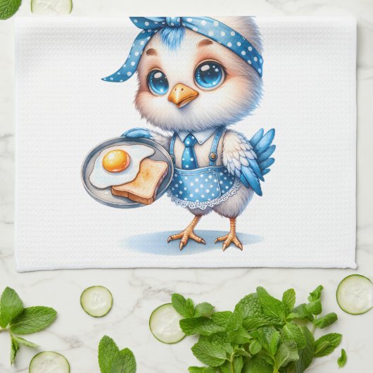 Schattige Kip Koken Ontbijt Grappig Keuken Quote Theedoek (Gevouwen)