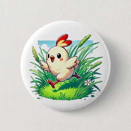 Schattige kip loopt gelukkig ronde button 5,7 cm