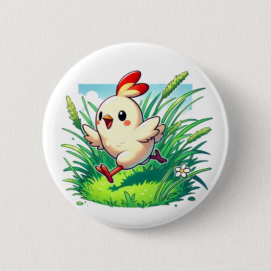 Schattige kip loopt gelukkig ronde button 5,7 cm (Voorkant)