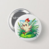 Schattige kip loopt gelukkig ronde button 5,7 cm (Voorkant /achterkant)