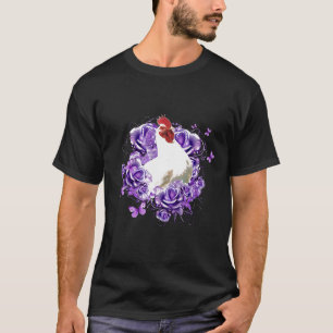 Schattige Kip Paarse Bloem Vrouw Vlinder T-shirt