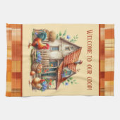 Schattige kippenhok welkom tekst toevoegen theedoek (Horizontaal)