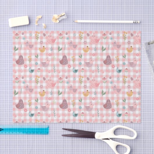 Schattige kippepeach gingham tissue papier (Craft)