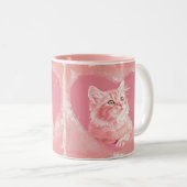 Schattige Kit en Heart Shape  Stijl Zacht roze Tweekleurige Koffiemok (Voorkant rechts)