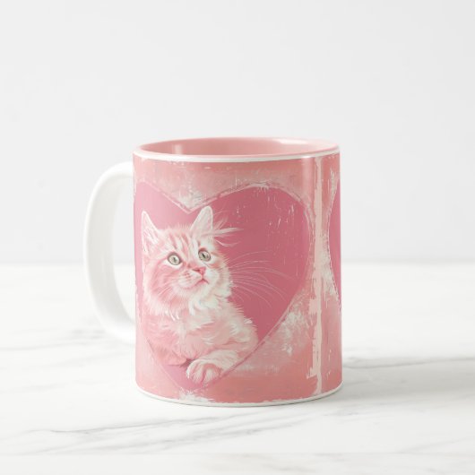 Schattige Kit en Heart Shape Stijl Zacht roze Tweekleurige Koffiemok (Voorkant links)