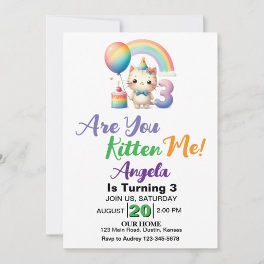 Schattige Kitten 3e verjaardagsfeestje Kaart (Voorkant)