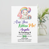 Schattige Kitten 4e verjaardagsfeestje Kaart (Staand voorkant)