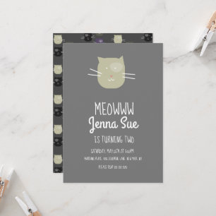Schattige Kitten Birthday Party Grey Cat Invitatio Kaart