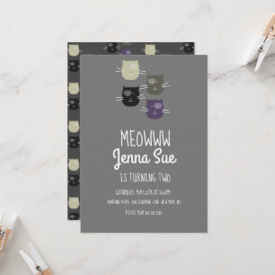 Schattige Kitten Birthday Party Grey Cat Invitatio Kaart