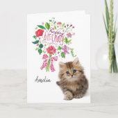 Schattige Kitten Bloemen Boeket Verjaardag Kaart (Voorkant)