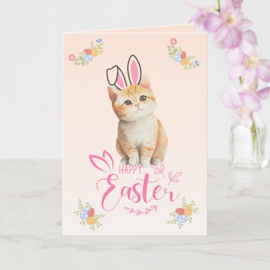  Schattige Kitten Bunny Easter Kaart (Orchidee)