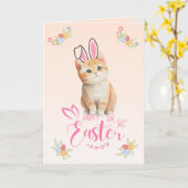 Schattige Kitten Bunny Easter Kaart (Gele Bloem)