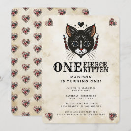 Schattige Kitten Cat Rockabilly Tattoo 1e Verjaard Kaart
