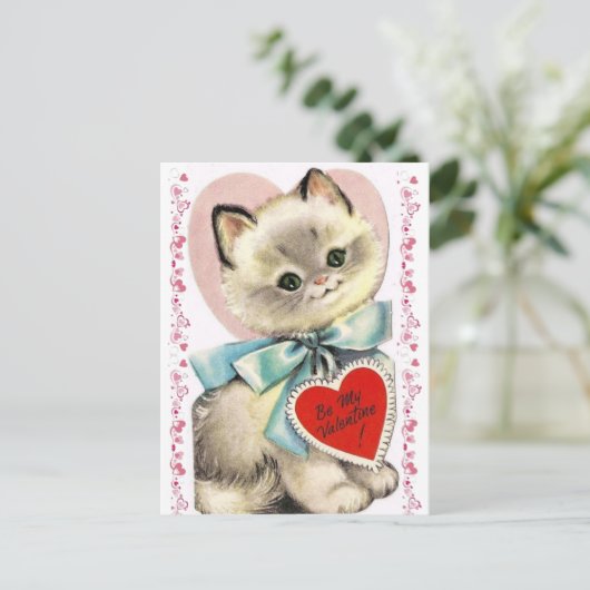 Schattige  Kitten Cat Valentijn 1950 Briefkaart (Staand voorkant)