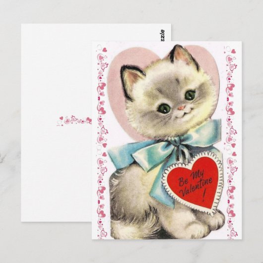 Schattige  Kitten Cat Valentijn 1950 Briefkaart (Voorkant / Achterkant)