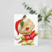 Schattige Kitten die Kerstliedjes Zingt Kerstdag W Feestdagenkaart (Staand voorkant)