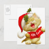 Schattige Kitten die Kerstliedjes Zingt Kerstdag W Feestdagenkaart (Voorkant / Achterkant)