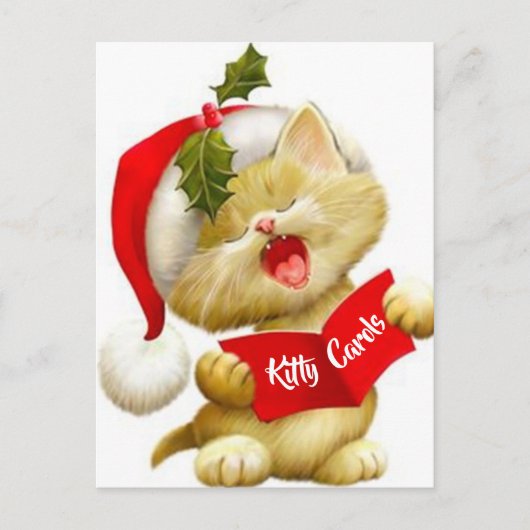 Schattige Kitten die Kerstliedjes Zingt Kerstdag W Feestdagenkaart (Voorkant)