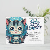 Schattige Kitten Digitaal Baby shower Kaart (Staand voorkant)