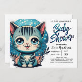 Schattige Kitten Digitaal Baby shower Kaart (Voorkant / Achterkant)