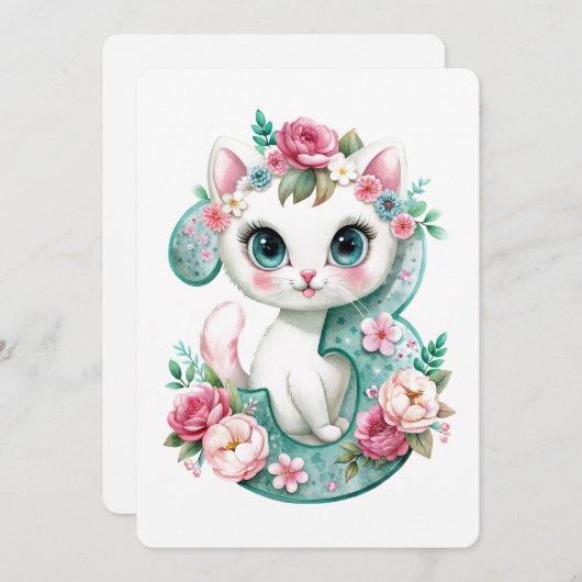 Schattige kitten drie jaar oud feestdagenkaart (Voorkant / Achterkant)