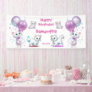 Schattige kitten en ballon peuter Happy Birthday Spandoek