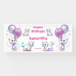 Schattige kitten en ballon peuter Happy Birthday Spandoek