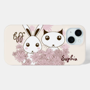 Schattige Kitten en Konijn Dier Beste Vrienden Kin iPhone 15 Case