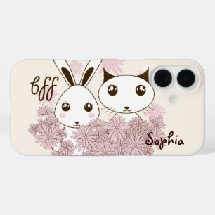 Schattige Kitten en Konijn Dier Beste Vrienden Kin iPhone 16 Hoesje