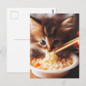 Schattige kitten eten noedels briefkaart (Voorkant / Achterkant)