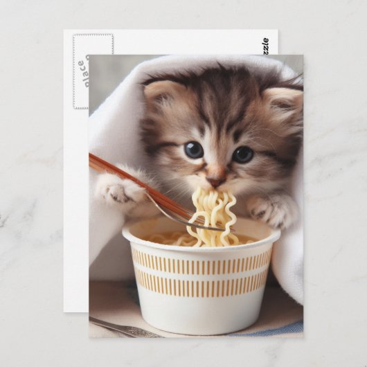 Schattige kitten eten ramen noedels briefkaart (Voorkant / Achterkant)
