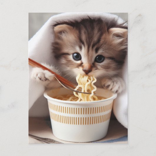 Schattige kitten eten ramen noedels briefkaart (Voorkant)