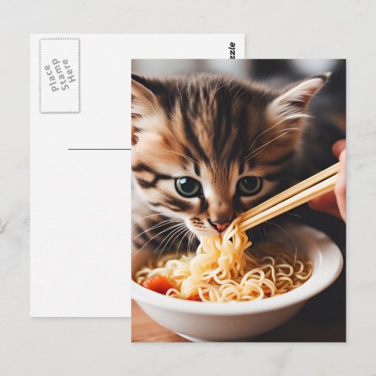 Schattige kitten eten ramen noedels briefkaart (Voorkant / Achterkant)