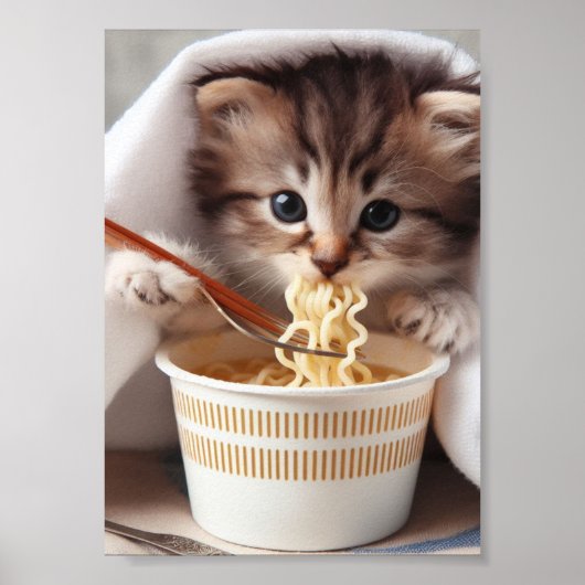 Schattige kitten eten ramen noedels poster (Voorkant)